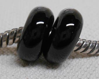 SRA Handmade Lampwork Bead Pair Charm Bracelet Beads Plain Black