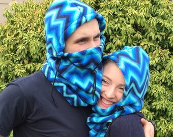 Blue Chevron Print Adult Fleece Balaclava Hat - Ski Mask - For Men Or Women - Adventure Hat - Gift For Her - Gift For Him - Unique Gift