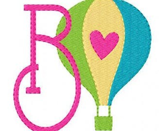 Hot Air Balloon with Heart // Machine Embroidery Monogram Designs, Embroidery font, Balloon Embroidery Design, Monogram // Joyful Stitches