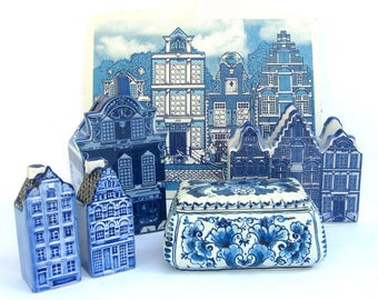 Vintage Delft Blue Canal House Decorative Cutting Board, Holland Souvenir, Blue Room Kitchen, Cheese Snacks
