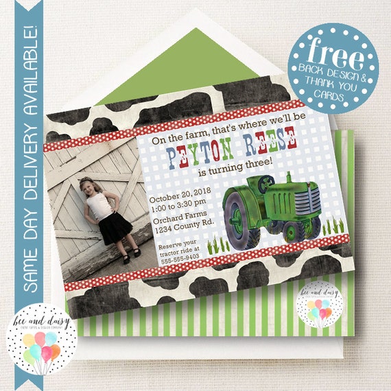Vintage Tractor Invitation, Tractor Birthday Invitation, Tractor Party, Boy First Birthday, Boy Birthday, Printable Tractor Photo Invite Il_570xn