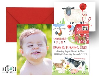 FARM INVITATION Farm Birthday Invitation Farm Animals Invitation Watercolor Farm invitation Farm first birthday Barnyard Cow Horse Lamb Pig