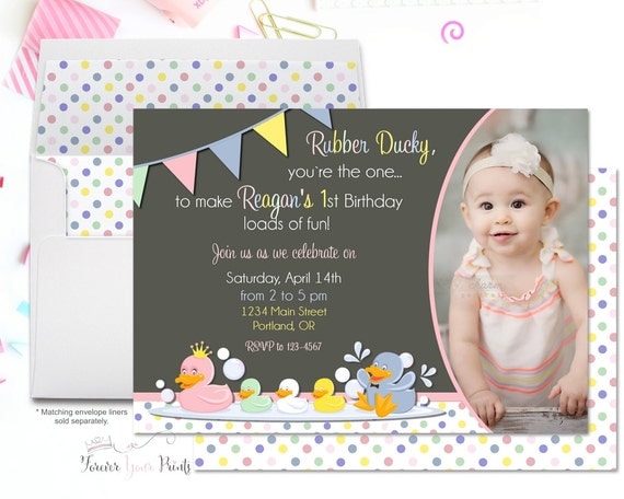 Rubber Duck Birthday Invitation - Rubber Duck Party Invitation - Duck Birthday Invites - Duck Party Invites - Birthday Invitation Girl Il_570xn