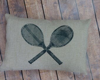 Tennis Racket Pillow , Tennis Pillow, Vintage Tennis Racket Pillow, Antique Tennis Racket pillow, PILLOW INSERT INCLUDED