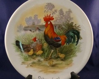 Vintage Vohenstrauss Johann Seltmann Bavaria Germany Ochsenfurt H. Arndt Rooster, Hens & Baby Chicks Wall Plate, 1955-1965