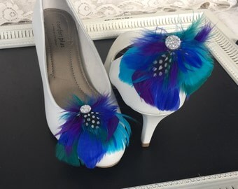 Peacock Shoe Clips, Bridal Shoe Clips, Wedding Accessory, Feather Shoe Clips, Peacock Shoe Accessory, YOUR CHOICE COLOR
