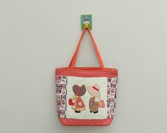 Handmade Quilted Tote Bag, Patchwork Handbags Sue Orange Cotton Fabric Thailand