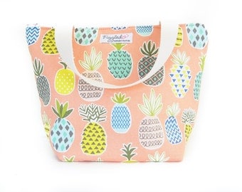 Insulated Tote-Style Lunch Bag with Waterproof Lining - Pineapple (Choose Your Size!)