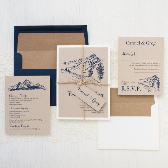 Mountain Wedding Invitations Kraft Envelope Liner Navy Mountain Wedding Invitations Kraft Envelope Liner Navy