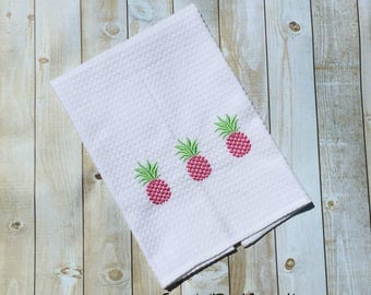 Embroidered Pineapple Hearts Kitchen Towels 20" x 28"