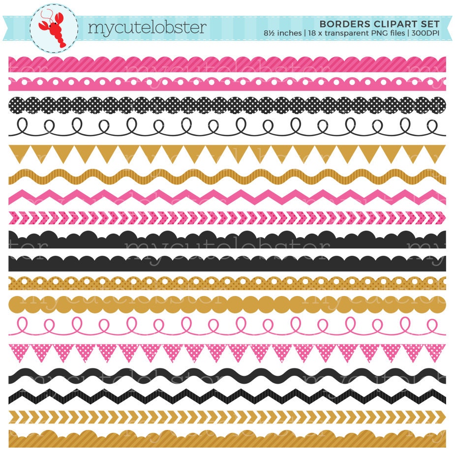 Pink & Gold Borders Clipart Set clip art set of borders