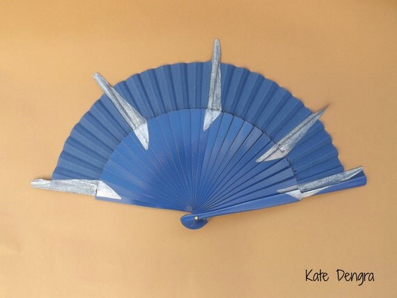 Large KITANA Blue WEAPONS Hand Fan Wooden Handheld Folding Fan