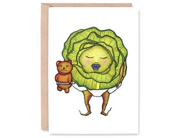 BABY CABBAGE, Petit Chou - Note Card - BLANK - congratulations, baby announcement, New baby card, baby shower, Greeting Card