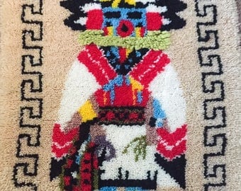 Finished MORNING SINGER Kachina Wall Hanging Latch Hook Rug Talavai Native