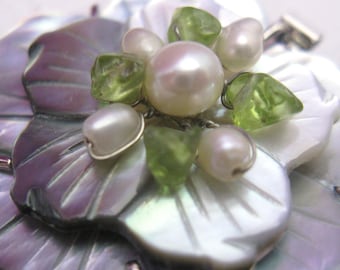 Motherr of Pearl Flower and Freshwater Pearl Clasp