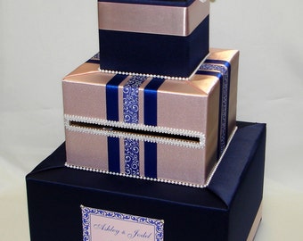 Navy Blue and Blush Pink Card Box