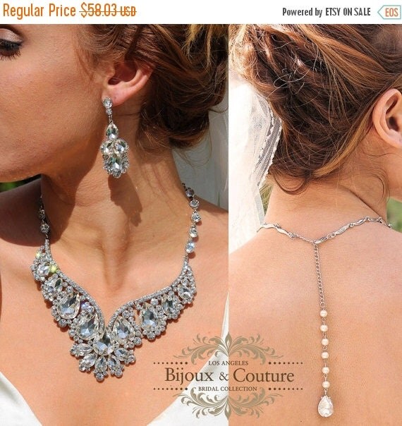 Wedding Jewelry Set Bridal Back Drop Bib Necklace By GlamDuchess