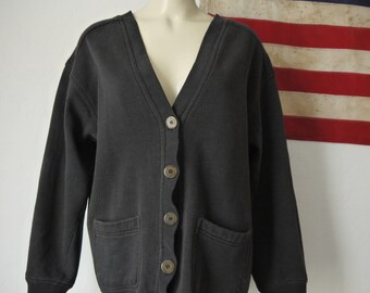 Faded black Vintage Bobbie Brooks Sweatshirt Cardigan / Vintage black 90s Cardigan / 90s Minimalist / Normcore
