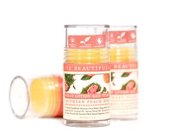 Southern Peach Rose Lotion Bar - Earthy Floral and Sweet Peach - All Natural Lotion Bar Tube