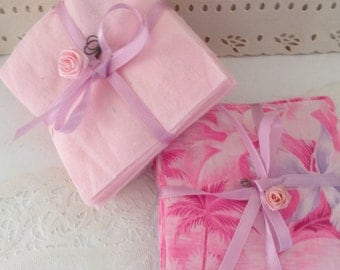 Pre-cut Squares - Flannel - 4" - Charm Pack - 83 squares - baby quilt kit - Pink, lavender & Hawaiian print squares - baby shower