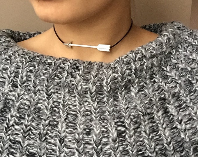 Arrow choker, Silver Arrow Choker, Arrow necklace, Choker necklace, Choker for women, Necklace for women, leather choker, leather necklace