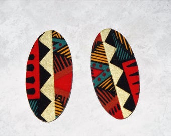 Oval Stud Earrings - Fabric Covered Wood Earrings