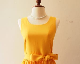 SALE USD20 - SIze S - Mustard Yellow Dress Bridesmaid Dress Yellow Party Dress Summer Dress Sundress Simple Elegant Dress Birthday Dress