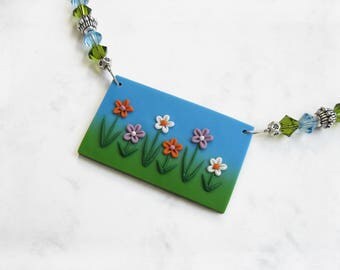 Flower necklace, Polymer clay necklace, Spring jewelry, Floral necklace, Spring necklace, Flower jewelry, Colorful jewelry