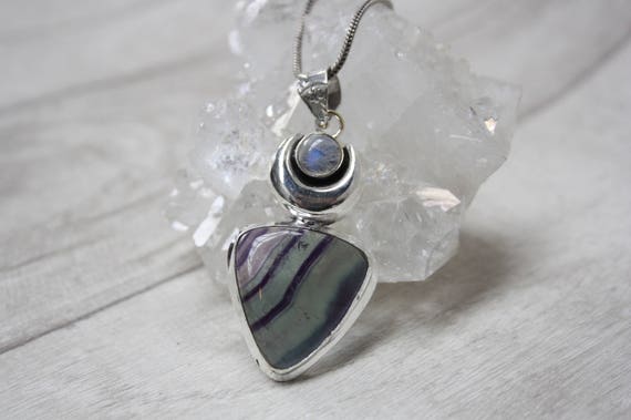 FLUORITE TEARDROP NECKLACE - Silver Plated Necklace -Moonstone- Labradorite Crystal- Chakra Jewellery- Handmade- Festival Wear- Glitter