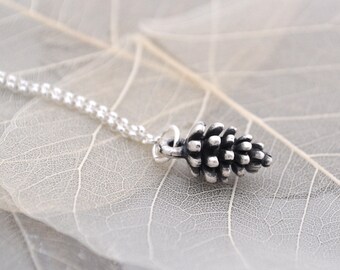 pinecone woodland necklace, maine pinecone necklace, natural woodland necklace, silver pinecone charm necklace, handmade in Maine