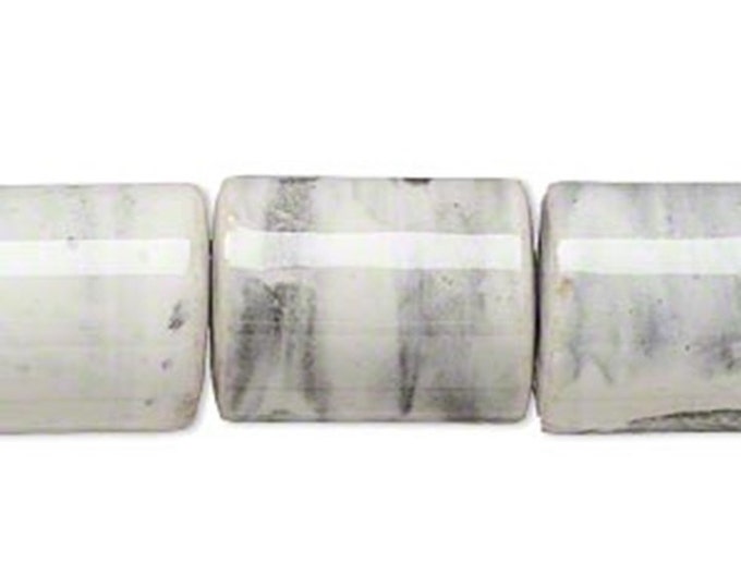 Marbled porcelain beads, 19 marbled white and dark grey, 18x14mm-22x16mm round tube