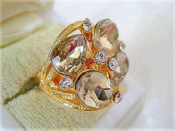 Smokey Cocktail Ring - Smokey Gray Rhinestones - Multistone Size 8