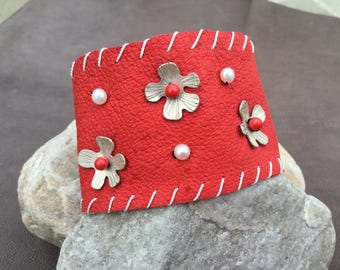 Red Leather Cuff Bracelet