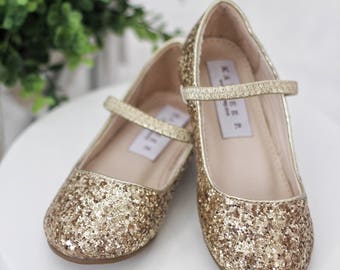 Infant Girl Shoes, Toddler Shoes, Little Kids & Big Kids Shoes - Gold Rock glitter maryjane flats - for flower girls, fairies, and princess