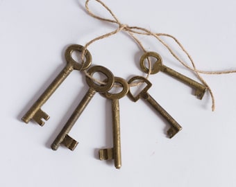 Antique European Brass Skeleton Keys - Lot Of 5 - Authentic Vintage Keys