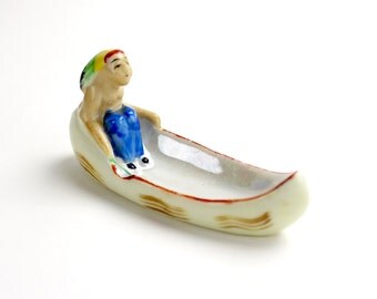 Vintage Ceramic Novelty Ashtray, Native American, Canoe, Occupied Japan, Personal Ashtray, Lusterware Ashtray, Miniature , Epsteam