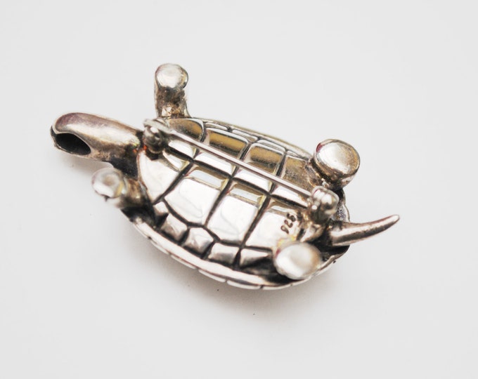 sterling Turtle Brooch Pendant -Figurine pin - heavy solid silver - 30 grams - signed 925