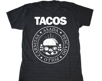 TACOS Ramones T-Shirt, funny Men's Taco shirt, Taco Tuesday Tee, Mexican t-shirt, Foodie T-Shirt, Chef t-Shirt, Punk Rock tee, Men's t-shirt