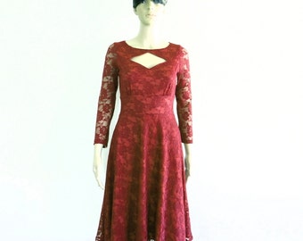 Burgundy Lace Bridesmaid Dress. Dress With Sleeves.