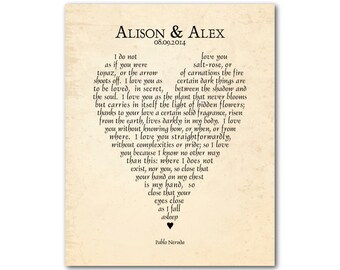 Personalized Pablo Neruda 100 Love Sonnets - I love you without knowing - poetry anniversary wedding Valentine's Day gift - inspirational