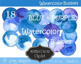 Blue Watercolor Bubbles Clipart, Circle, Dot, Spot, Round Spots, Clip Art Digital Images 18 .png files