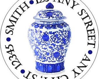 Blue White Chinoiserie, Ginger Jar Vase Stickers for use as Gift Tags, Party Favors, Address Labels & Class Parties