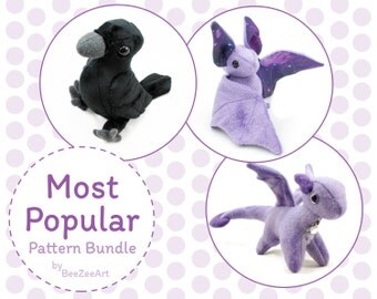 Most Popular Plush Sewing Pattern Bundle - Dragon, Crow/Raven, Bat