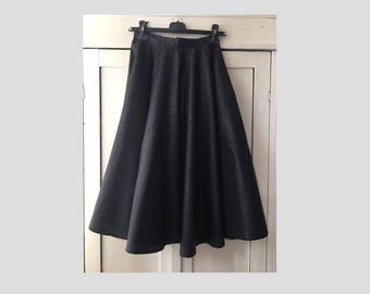 36/ Art deco print/ Black Full circle mid length skirt/ graphic/ rock