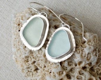 Seafoam Green and Soft Aqua Blue Sea Glass Earrings - Natural Sea Glass, Genuine Sea Glass - Sea Glass Jewelry