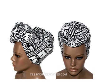Black and white headwrap / Fabric from Africa/ Scarves/ Gift Ideas / African Head wraps/African hair accessory/ African Head scarf/ HT149