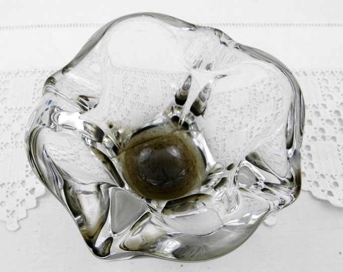 Vintage French Mid Century Signed Bayel Smoked Crystal Glass Heavy Ashtray / Bowl, Murano Style, Man Decor, Retro, Vintage, Home, Interior
