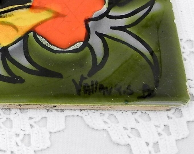 Vintage French Mid Century Signed PD Vallauris Colorful Hand Painted Wall Tile, Retro, Decor, Provencal, Cote D'azur, Picasso, European