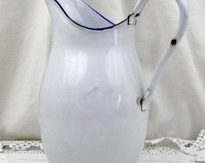 Antique Chippy Enamelware Pitcher from France, Enamel Jug / Vase, Rustic, Shabby, Chateau, Cottage, Chic, French, Country, Decor, Vintage