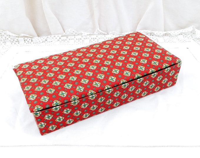 Vintage Red Fabric Covered Provencal Wooden Sewing Box by D M C, French Provencal Decor, French Country Style, Needlecraft, Knitting Needles